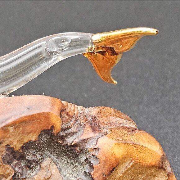 Raw Natural Wood Clear Glass Dolphin Figurine GoldTone Tip Finish 1.5" VTG Décor - Picture 11 of 16